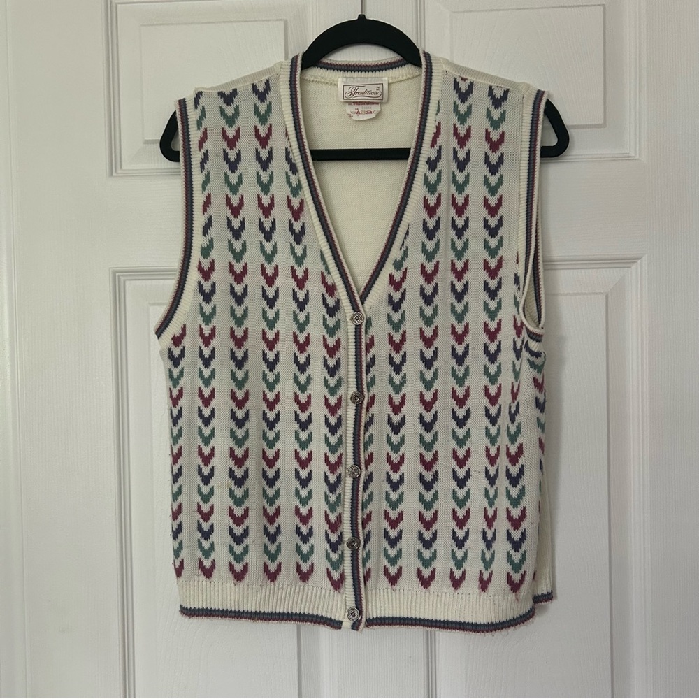 Vintage Tradition Cream Knit Sweater Vest Button Front
